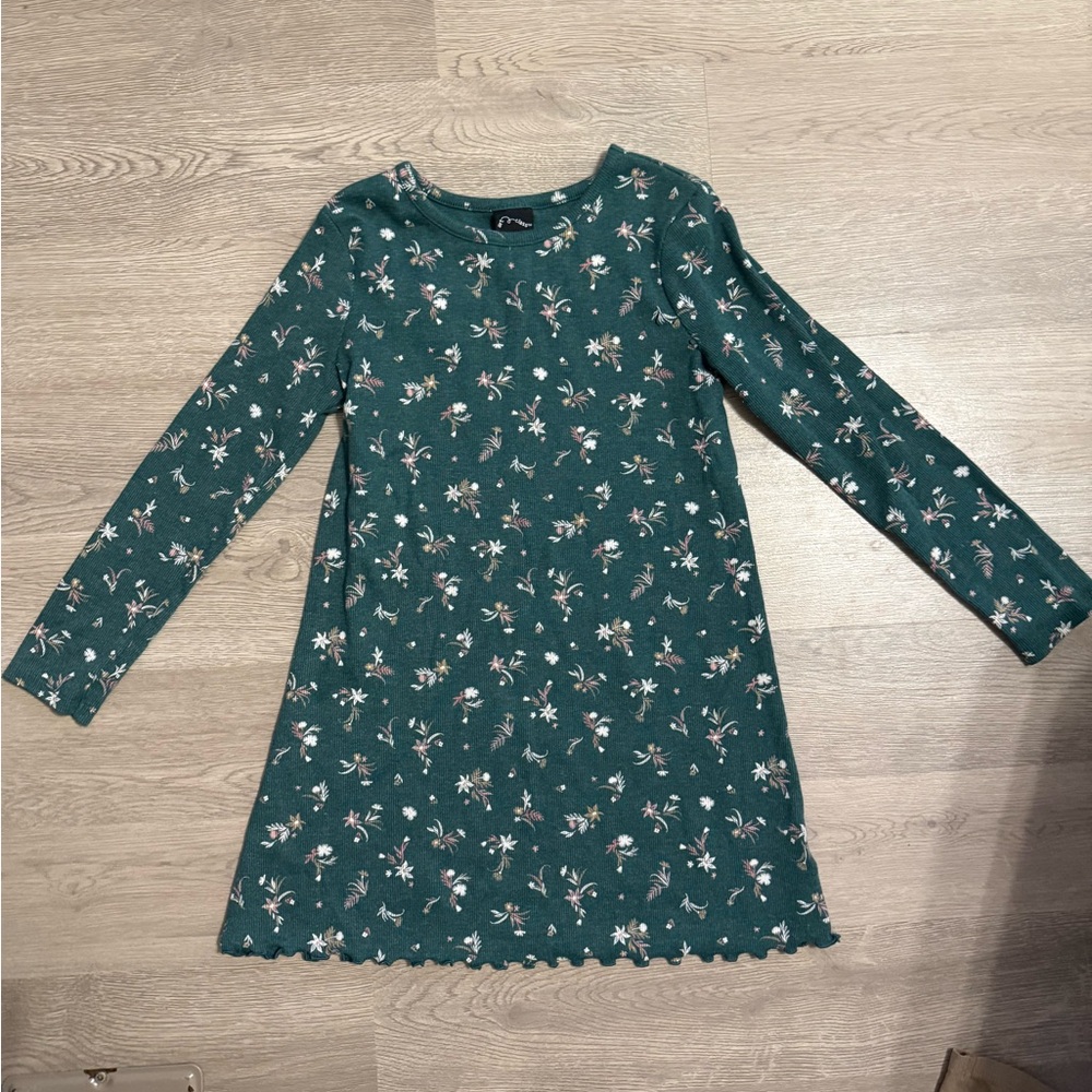 Floral Green Ribbed Dress